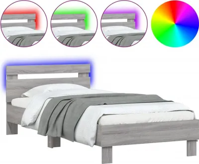 Imagen del producto de Estructura de cama con cabecero y luces LED, color gris Sonoma, 90x190 cm