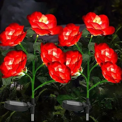 Immagine prodotto di Set di lampade solari, 2 pezzi, LED, rosse, impermeabili, illuminazione da giardino