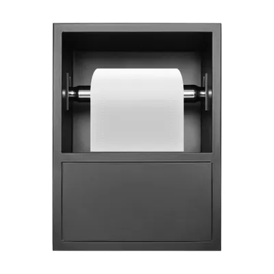 Productafbeelding van Inbouw toiletrolhouder, wandplank, zwart, organizer, maximaal draagvermogen 20 kg