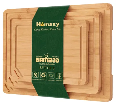 Image de Ensemble de 3 planches à découper - Planches de cuisine carrées en bambou avec rainure pour recueillir les jus et poignées