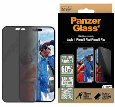 Produktbild von PanzerGlass ® 2-Way Privacy Displayschutz iPhone 16 Plus | 15 Plus | Ultra-Wide Fit m. EasyAligner, Apple, Apple - iPhone 16 Plus, Apple - iPhone 15 Plus, Trockene Anwendung, Kratzresistent, Schockresistent, Transparent, 1 Stück(e)
