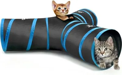 Immagine prodotto di Casetta interattiva con lettino per gatti e tunnel, nera e blu