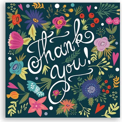 Produktbild von Friendly Fox Dankeskarte Thank you, 1x Danke Karte Blumen, Quadratische Klappkarte mit Umschlag