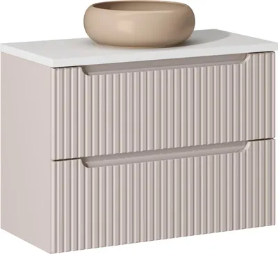 Produktbild von Badezimmerschrank 80 Cm Mit Sockelwaschtisch Und Arbeitsplatte Weiß/Kaschmir