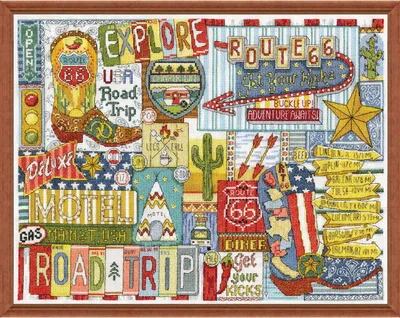 Produktbild von Design Works Kreuzstich Stickpackung "Route 66", Zählmuster, 30x40cm
