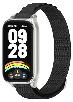 Immagine prodotto di Per Xiaomi Smart Band 9 Active / Redmi Band 3 Fascia da braccio in nylon con telaio in metallo nero / argento