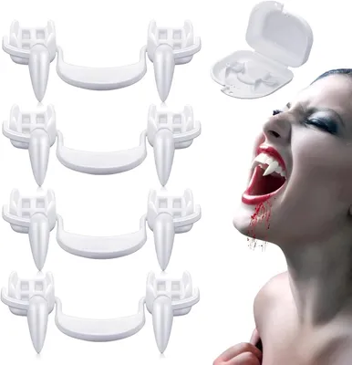 Obrázok produktu pre Vampírske zuby na Halloween - 4 páry - Súdržné vampírske zuby - Na párty - Na cosplay