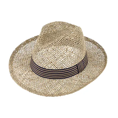 Produktbild von Fiebig Strohhut Fedora Seegras mit gestreiftem Ripsband Natur Gr. 60
