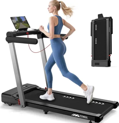 Produktbild von Klappbares Laufband für Zuhause - Elektrisches Laufband/Walking Pad - Bluetooth & App-Steuerung - Handpulssensoren - Lautsprecher - LED-Display - Ohne Steigung