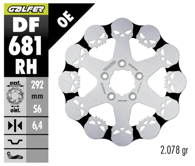 Produktbild von Harley-Davidson Bremsscheibe Hinten (292X56X5) Skull (Totenkopfmuster) (Siehe Beschreibung)