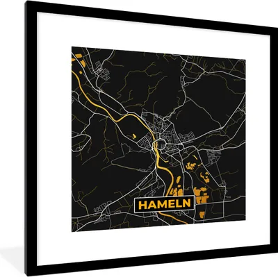 Produktbild von MuchoWow® Gerahmtes Poster Karte - Hameln - Gold - Stadtplan - Deutschland 40x40 cm - Poster mit Schwarzem Bilderrahmen Wandposter Rahmen Foto Bilder - Poster - Plakat im Rahmen
