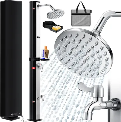 Produktbild von KESSER® Solardusche 35 Liter Solar Gartendusche + Metall-Duschablage | warmes Wasser |  max. 60°C | ohne Stromanschluss | Pooldusche Camping| Regenduschkopf und Wasserhahn | Gartenschlauch-Anschluss |
