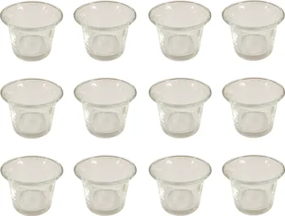 Produktbild von 12 x Teelichtglas geschwungener Rand Ø 6,3 cm oben Ø 4,4 cm unten Höhe 4,8 cm Votivkerzenhalter