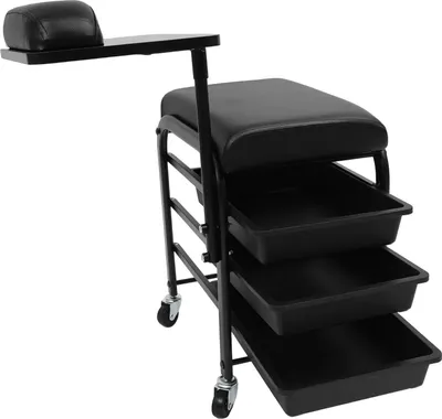 Image de Chariot de salon - Chariot de rangement pour salon de manucure - 3 tiroirs - Capacité de charge de 75 kg - Fer + MDF -  CE - Avec roulettes - Noir