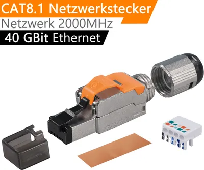 Produktbild von ORSEM CAT 8 Netzwerkstecker RJ45 Werkzeuglos Geschirmt 40 Gbit/s Netzwerk CAT8.1Stecker für Verlegekabel Rohkabel Steckverbinder RJ45 Ethernet LAN DSL