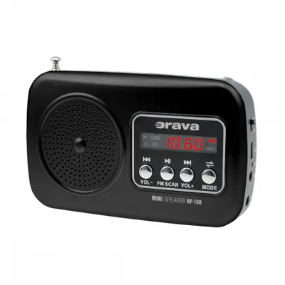 Obrázek produktu pro Orava RP 130 přenosný rádiopřijímač, SD Karta, výstup na sluchátka, LED displej, FM rádio, USB, AUX vstup, černý