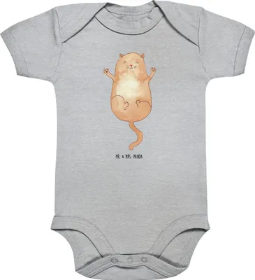 Produktbild von Mr. & Mrs. Panda Strampler Baby Katze Umarmen 3. - 6. Monat - Heather Grey - Geschenk, Katzen, Familie, Babystrampler, Einteiler, Cat, Cats, babykleidung body, Babybody