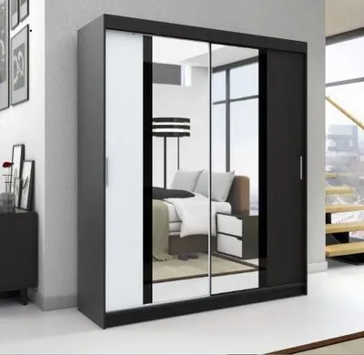 Productafbeelding van Schuifdeurschrank, 2 deuren. Moderne garderobe voor kleding. Verschillende kleuren (wit, zwart, sonoma). Kleerkast BRANI, 120 cm