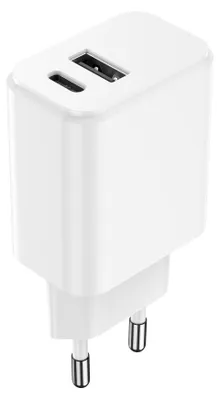 Produktbild von Setty Wandladegerät für Handys mit USB-C-Anschluss (1x USB + USB-C, 3A, 20W, weiß)