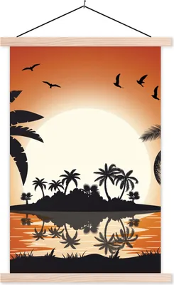 Produktbild von MuchoWow® Textilposter Sonne - Insel - Meer 120x180 cm mit holzfarbenen Rahmen - Textil-Plakat