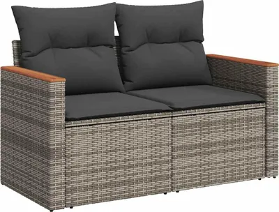 Produktbild von vidaXL Gartensofa 2-Sitzer mit Kissen Grau Poly Rattan