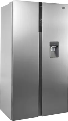 A side-by-side refrigerator with a water dispenser.