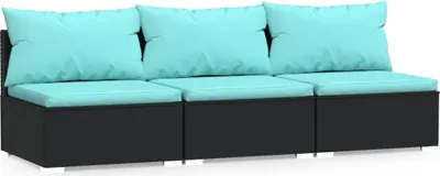 Produktbild von vidaXL 3-Sitzer-Sofa mit Auflagen Schwarz Poly Rattan