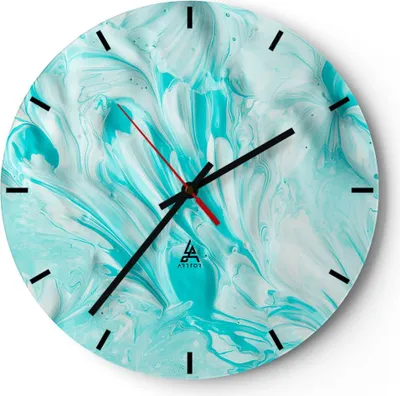 Produktbild von Wanduhr - Rund - Glasuhr - Blume Abstraktion - 30x30cm - Schleichendes Uhrwerk - Lautlos - zum Aufhängen bereit - Dekoration Modern - Wanddekoration aus Glas - C3AR30x30-3827