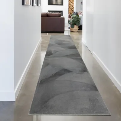 Produktbild von Teppich anthrazit Hasenfell-Optik elegant weich mit feinem Schimmer modern Größe - 80 x 300 cm