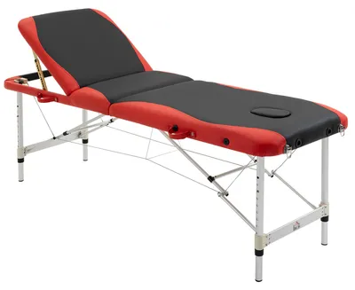 Produktbild von Massagetisch höhenverstellbar, Massageliege klappbar 3 Zonen Aluminium, Massagebank PVC, Schwarz-Rot | bis 225 kg | 9 Höhenstufen | 215 x 81 cm