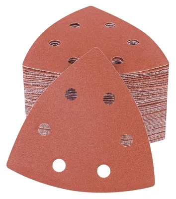 Image de Ponceuse delta, papier abrasif, 100 pièces, grain 150, avec velcro, dimensions 93x93x93 mm, pour bois et métal, avec système d'aspiration des poussières