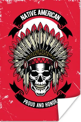 Produktbild von MuchoWow® Poster Totenkopf - Indianerwappen - Retro - Zeichnung 40x60 cm - Plakate für die Wand - Poster Babyzimmer