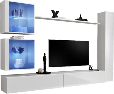 Productafbeelding van Wandmeubelset voor woonkamer SWITCH XVIII design, in hoogglans wit.
