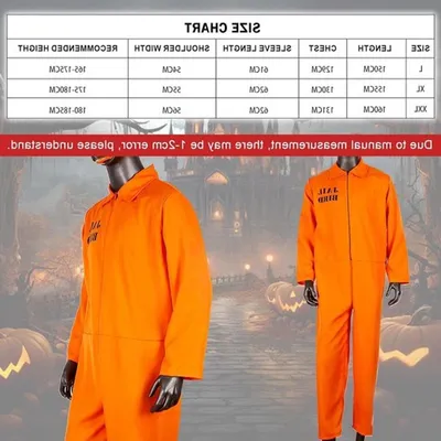 Orangenes Gefängniskostüm für Männer und Frauen, perfekt für Halloween und Karneval, unisex Overall mit Zubehör