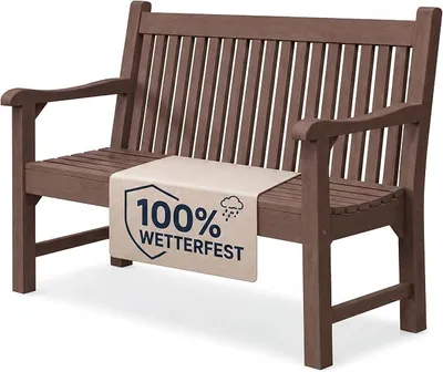 Imagen del producto de Banco de jardín resistente a la intemperie, color marrón – Banco para exteriores, con respaldo, para 2 personas