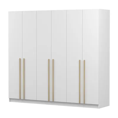 Obrázek produktu pro Skříň s křídlovými dveřmi SEVILLA 6D, ložnice, šatní skříň 230 cm, bílá/bílá, dřevěné úchytky