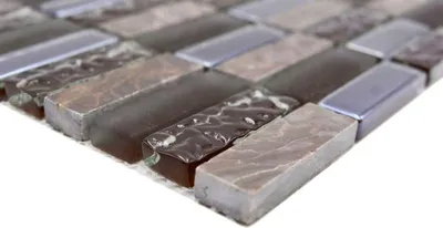 Produktbild von Handmuster Naturstein Glasmosaik braun glänzend Wand Küche Bad Dusche - MOS87-SM138_m