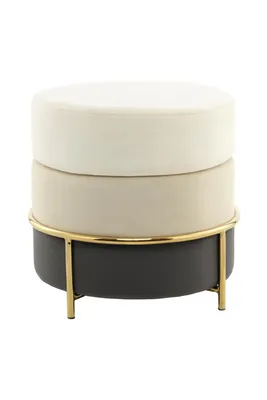 Produktbild von QIYANO Pouf Hocker Samt mit Metallgestell Gold Schminktisch rund Beige für Wohnzimmer Schlafzimmer