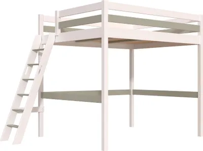 Produktbild von Hochbett aus holz Sylvia 160x200 schräger Leiter - Weiß/Mokka