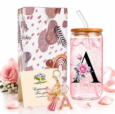 Personalisierter Glasbecher mit Deckel und Strohhalm, transparent
