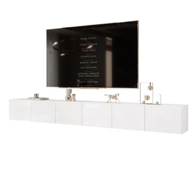 Produktbild von Idohome TV-Lowboard Angel 300 cm Weiß Hochglanz – Fernsehschrank, Wohnzimmer, TV-Schrank, Medienmöbel, Hängeschrank mit LED-Beleuchtung, Push-to-Open
