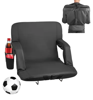 Immagine prodotto di Cuscino per sedile da stadio VEVOR con 6 angolazioni regolabili, sedia da stadio imbottita (larghezza 584,2 mm) con bracciolo, schienale e portabicchieri, sedile da tribuna per picnic e giochi sportivi in spiaggia