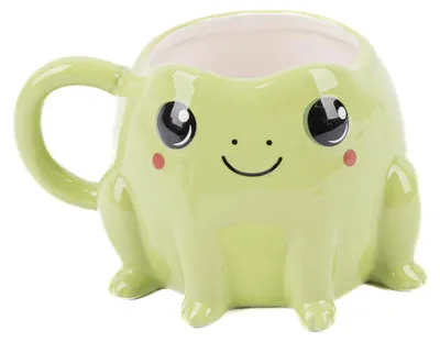 Produktbild von Tasse Frosch mit Fliegenpilz-Deckel aus Steinzeug grün rot 12x15x11cm
