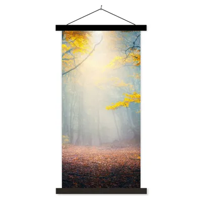Produktbild von MuchoWow® Textilposter Wald - Nebel - Herbst 90x180 cm mit schwarzem Rahmen - Dekoration Wohnzimmer