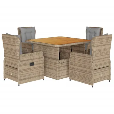 Produktbild von 5-tlg. Garten-Essgruppe mit Kissen Beige Poly Rattan