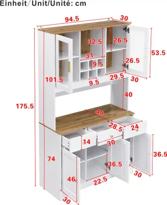 Zdjęcie produktu dla Kredens Sweiko, wysoka szafka z białym wykończeniem drewnopodobnym, 94,5 x 30 x 175,5 cm, do salonu i jadalni