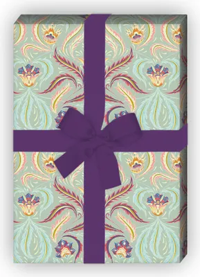 Produktbild von Vintage Geschenkpapier mit grafischem Retro Blumenmuster, türkis - G10152, 32 x 48cm