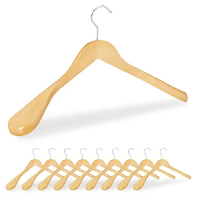 Kleiderbügel-Set, 10 Stück, Holz, breite Schultern, 360° drehbarer Haken