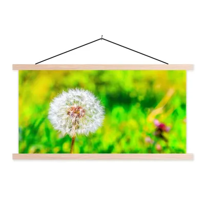 Produktbild von MuchoWow® Textilposter Löwenzahn - Gras - Blume 120x60 cm mit holzfarbenen Rahmen - Klemmleiste