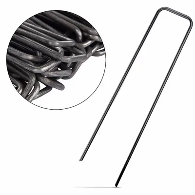 Produktbild von Set mit 25 Stück unbehandelte U-Nägel aus Metall zur Befestigung von Unkrautvlies, 3 x 15 cm